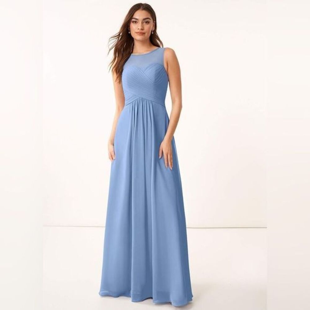 AZAZIE GIGI A-Line Pleated Chiffon Floor-Length Dress Steel Blue
